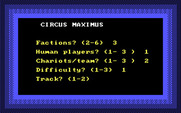 Computer Circus Maximus for IBM PC/Compatibles - Setting up options for a new game.