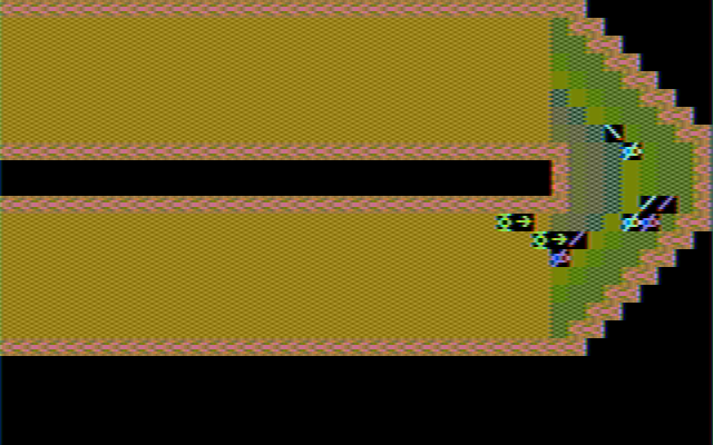 Computer Circus Maximus IBM PC/Compatibles Screenshot: Chariots rounding the corner...