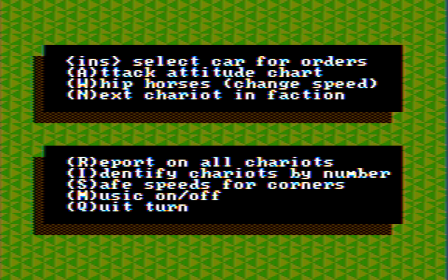 Computer Circus Maximus IBM PC/Compatibles Screenshot: A list of commands.