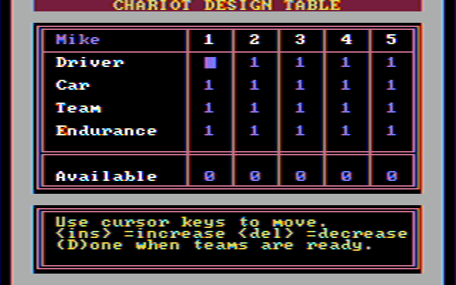 Computer Circus Maximus IBM PC/Compatibles Screenshot: The chariot design table.
