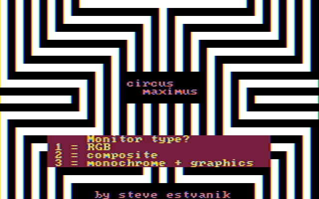 Computer Circus Maximus IBM PC/Compatibles Screenshot: Title screen and monitor selection.