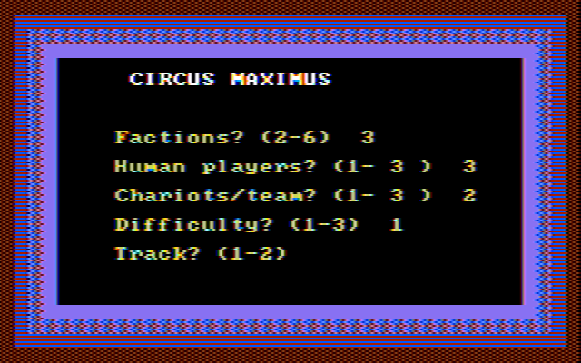 Computer Circus Maximus IBM PC/Compatibles Screenshot: Setting up a few game options.