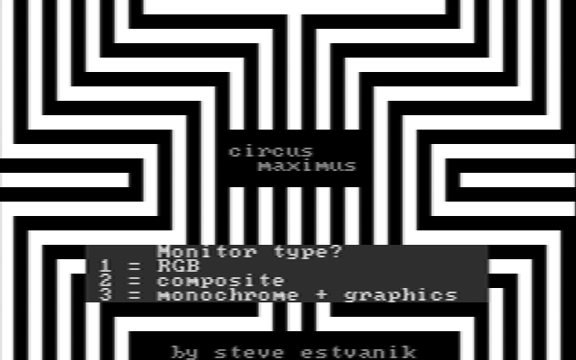 Computer Circus Maximus IBM PC/Compatibles Screenshot: Title screen and monitor selection.