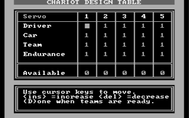 Computer Circus Maximus IBM PC/Compatibles Screenshot: The chariot design table.