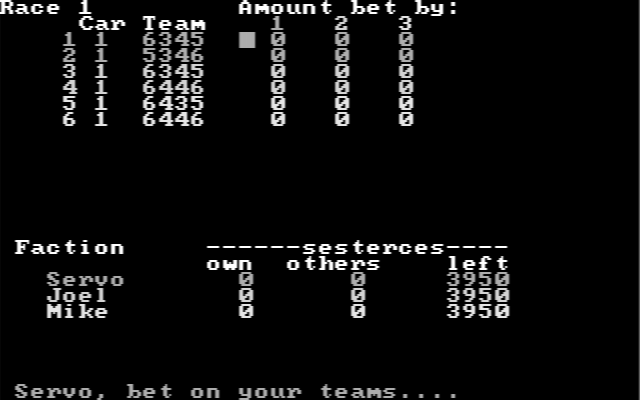 Computer Circus Maximus IBM PC/Compatibles Screenshot: Place a bet?