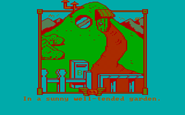 Fellowship of the Ring, The IBM PC/Compatibles Screenshot: Outside my home in a sunny, well tended garden.