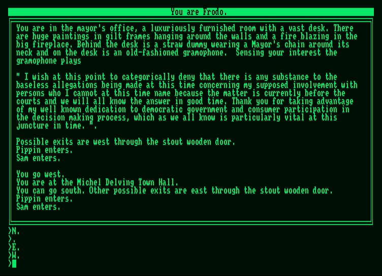 Fellowship of the Ring, The Amstrad PCW Screenshot: At the town hall...