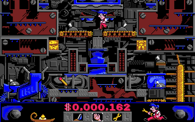 Night Shift Amiga Screenshot: On a conveyor belt...don't fall off!