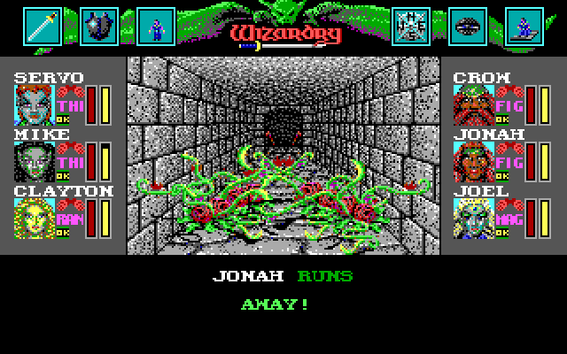 Wizardry: Bane of the Cosmic Forge IBM PC/Compatibles Screenshot: You can try to run away if you don't think you'll win an encounter...