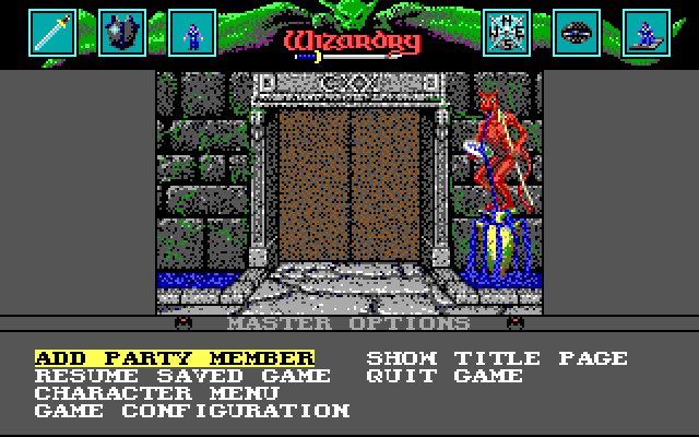 Wizardry: Bane of the Cosmic Forge IBM PC/Compatibles Screenshot: The main menu.