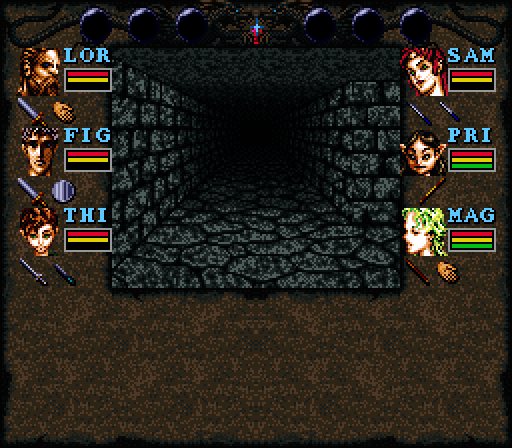Wizardry: Bane of the Cosmic Forge Super NES Screenshot: There's lots of hallways and places to explore...