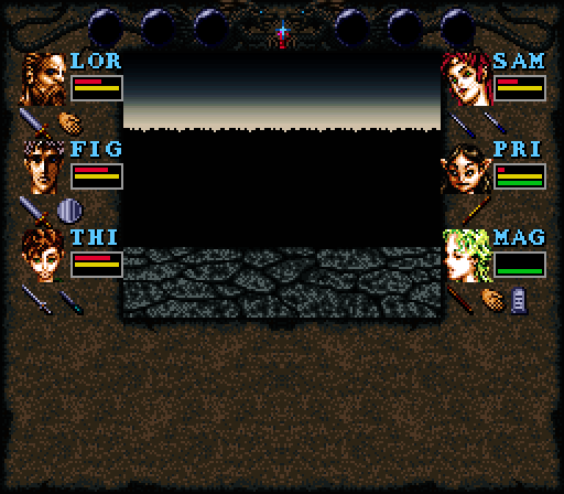 Wizardry: Bane of the Cosmic Forge Super NES Screenshot: Is that a view of the outside?