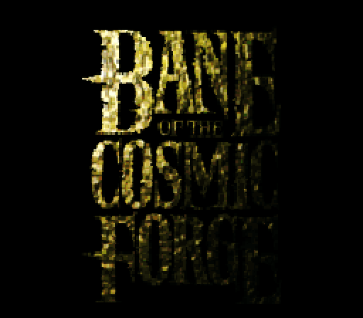 Wizardry: Bane of the Cosmic Forge Super NES Screenshot: The Bane of the Cosmic Forge logo zooms out and rotates.