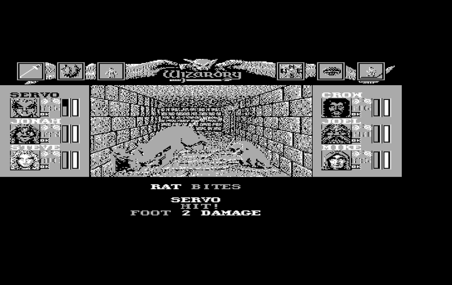 Wizardry: Bane of the Cosmic Forge IBM PC/Compatibles Screenshot: Rats bite for 2 damage.