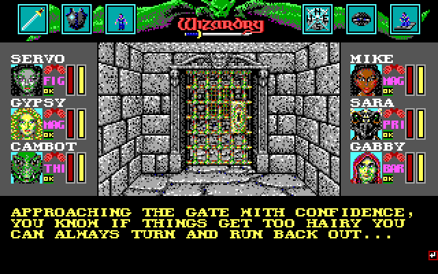 Wizardry: Bane of the Cosmic Forge Amiga Screenshot: Approaching the gate with confidence...