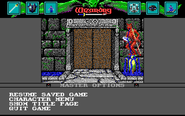 Wizardry: Bane of the Cosmic Forge Amiga Screenshot: Main menu.