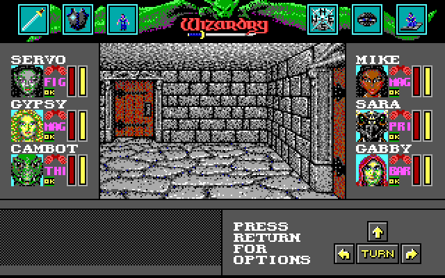 Wizardry: Bane of the Cosmic Forge Amiga Screenshot: Some doors...are they locked, or can I explore further?