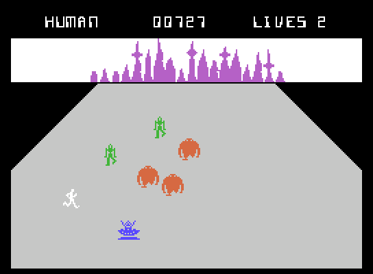 Evolution ColecoVision Screenshot: Shoot the robot opponents before they catch you!