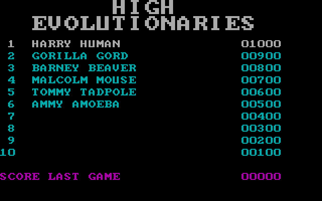 Evolution IBM PC/Compatibles Screenshot: High scores.