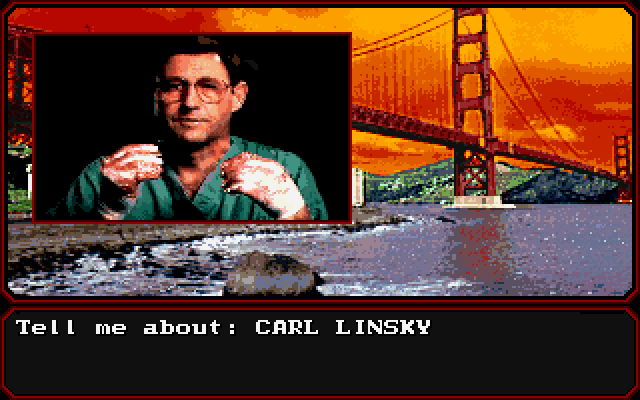 Mean Streets IBM PC/Compatibles Screenshot: Type in names you want to learn about.