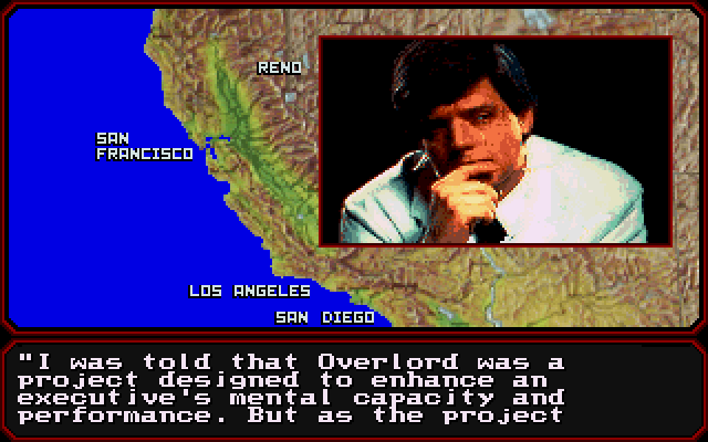 Mean Streets IBM PC/Compatibles Screenshot: Project Overlord? That doesn't sound good!