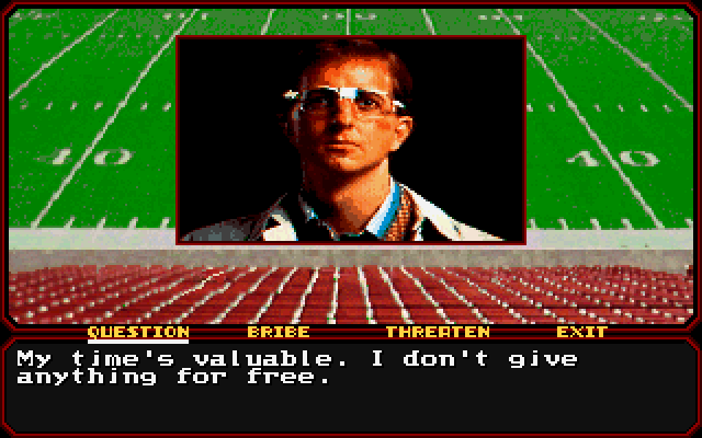 Mean Streets IBM PC/Compatibles Screenshot: Introducing Arnold Dweeb...you'll need lots of cash to get anything out of him!