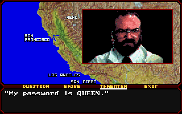 Mean Streets IBM PC/Compatibles Screenshot: I learned what one of the passwords is!