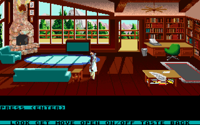 Mean Streets IBM PC/Compatibles Screenshot: Breaking into someone's mountain cabin...