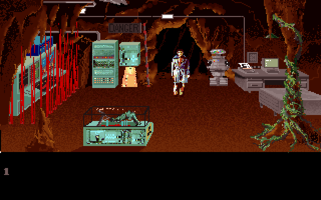 Mean Streets IBM PC/Compatibles Screenshot: Exploring an underground laboratory.