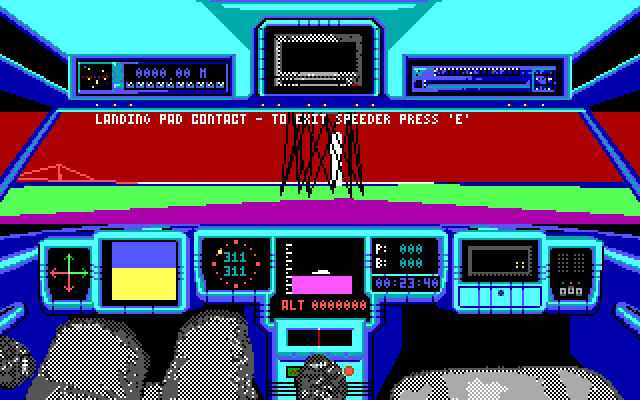 Mean Streets IBM PC/Compatibles Screenshot: I've landed, exit the speeder to enter the destination...