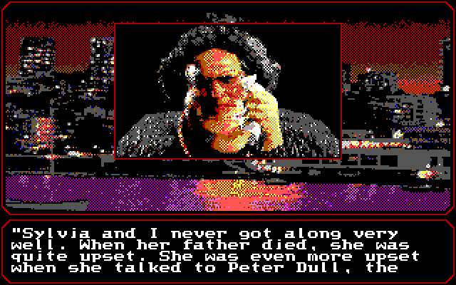 Mean Streets IBM PC/Compatibles Screenshot: Talking to Delores Lightbody.