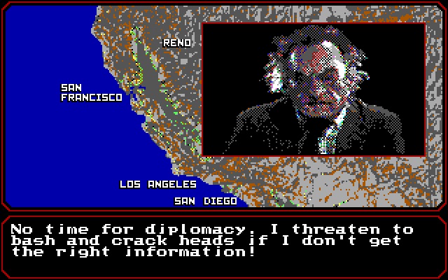 Mean Streets IBM PC/Compatibles Screenshot: If someone won't cooperate, you can try threatening them...