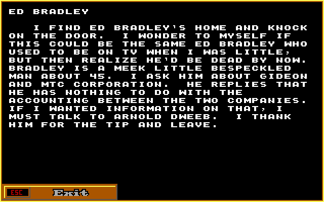 Mean Streets IBM PC/Compatibles Screenshot: Some locations have no information or provide just a small clue in text...