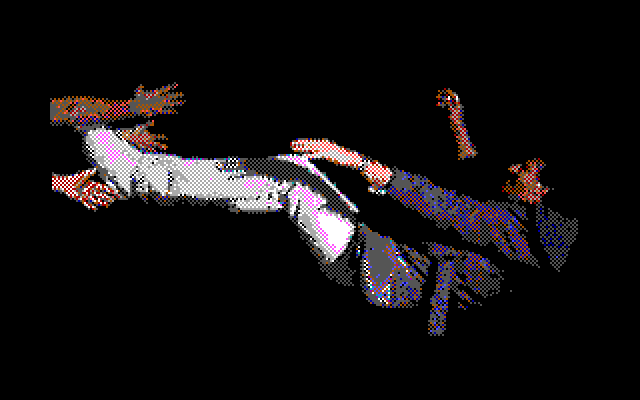 Mean Streets IBM PC/Compatibles Screenshot: Tex is thrown out of a building...