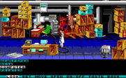 Mean Streets for IBM PC/Compatibles - Searching a warehouse...the menu at the bottom changes as you move around or find items.