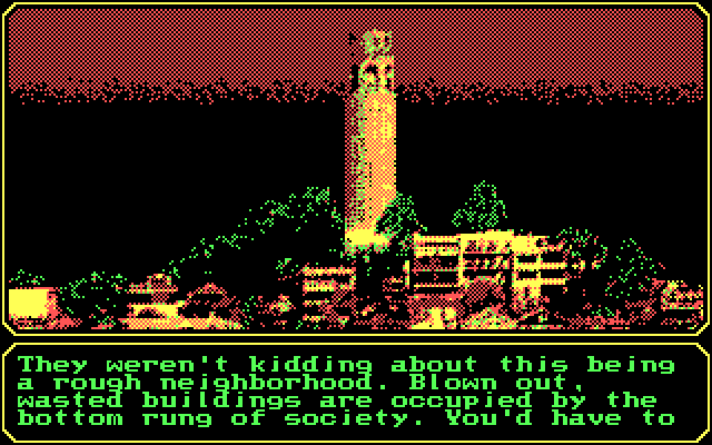 Mean Streets IBM PC/Compatibles Screenshot: Heading to a sketchy part of town...