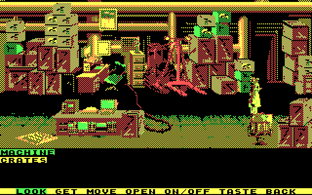 Mean Streets IBM PC/Compatibles Screenshot: Searching a warehouse...