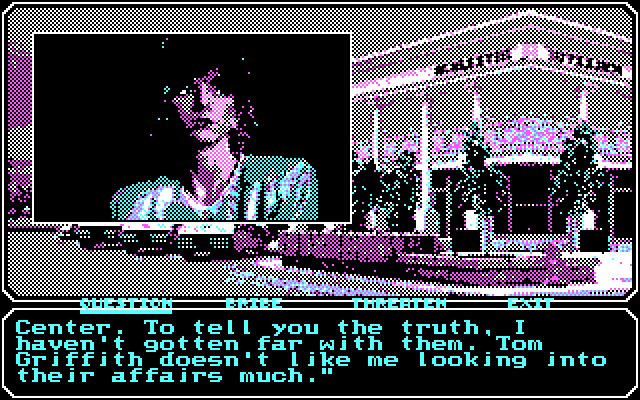 Mean Streets IBM PC/Compatibles Screenshot: Time to interrogate Della Lang.