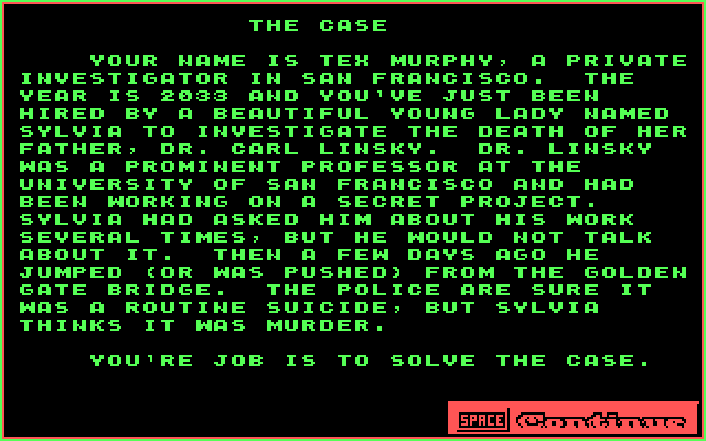 Mean Streets IBM PC/Compatibles Screenshot: Here's the case you need to solve.