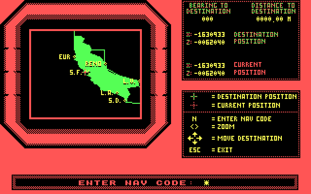 Mean Streets IBM PC/Compatibles Screenshot: Enter a nav code to fly to a location...