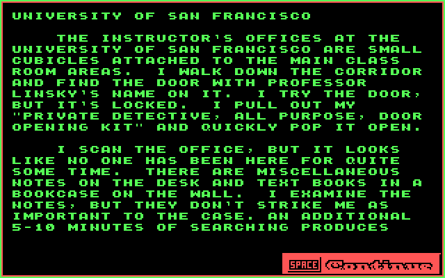 Mean Streets IBM PC/Compatibles Screenshot: Not all locations have graphics...some just have text.