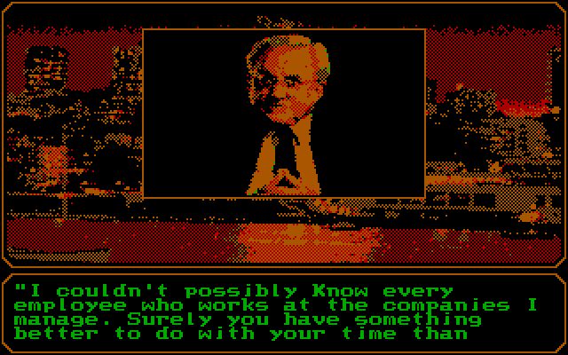 Mean Streets IBM PC/Compatibles Screenshot: This guy is a pain to deal with...but he'll provide a clue!
