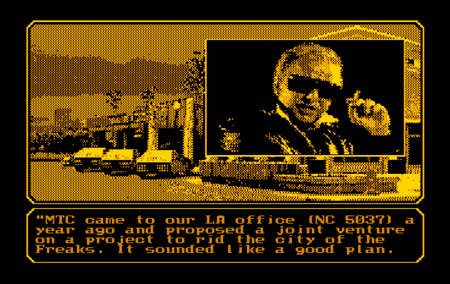 Mean Streets IBM PC/Compatibles Screenshot: More info on the mysterious MTC...