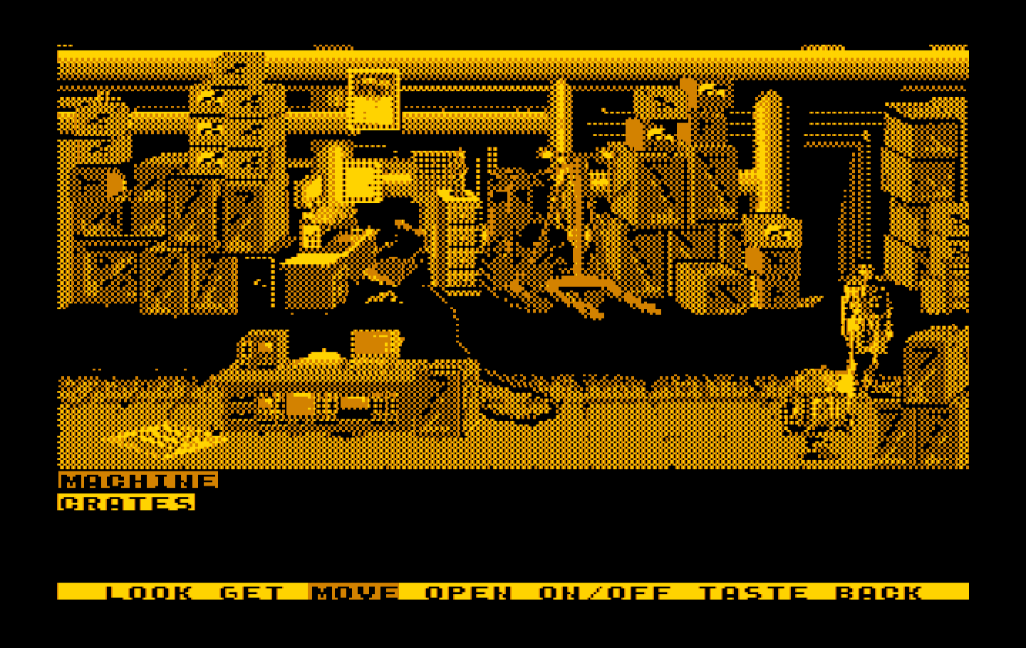 Mean Streets IBM PC/Compatibles Screenshot: Searching a warehouse...
