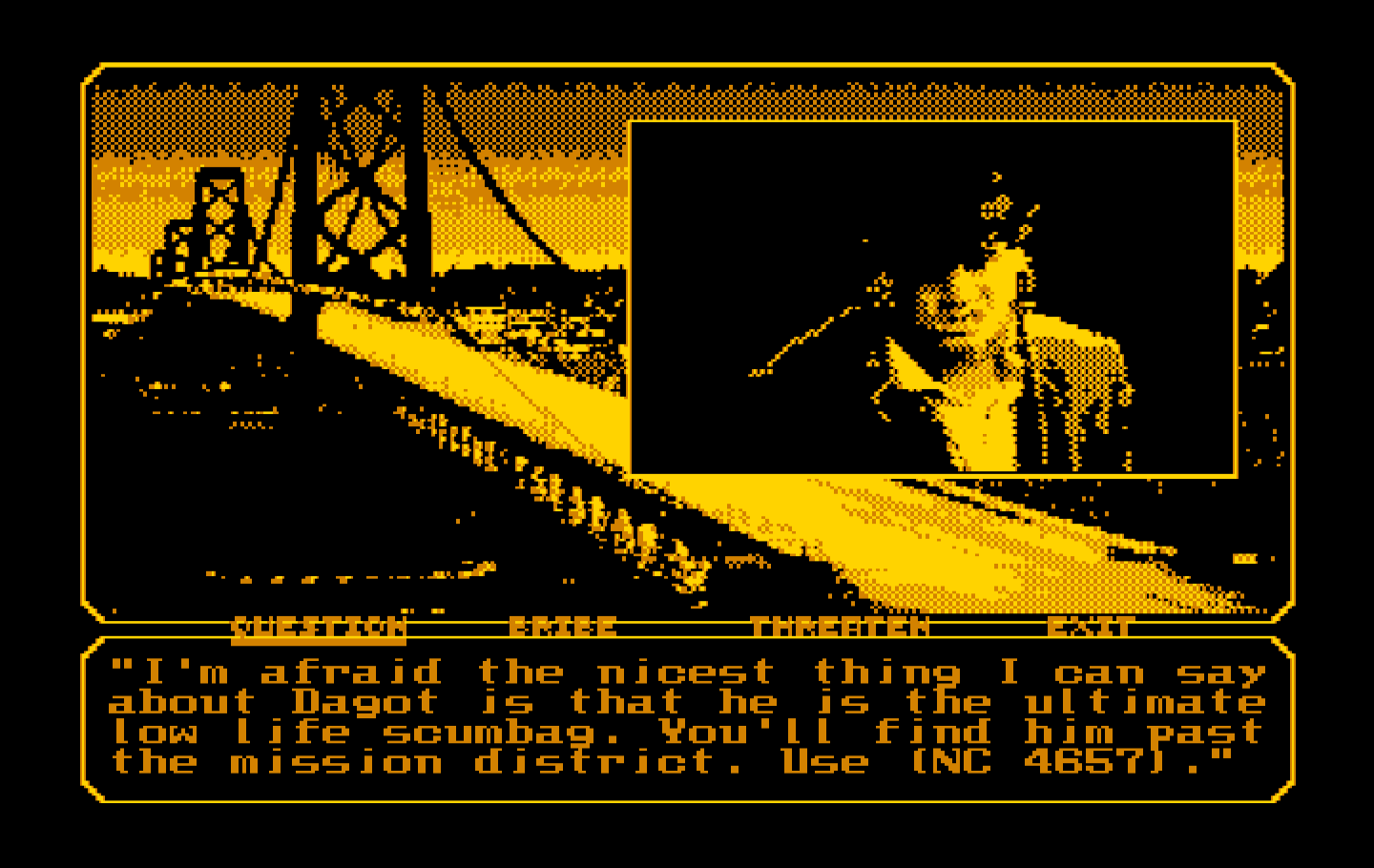 Mean Streets IBM PC/Compatibles Screenshot: This guy isn't friendly, but may provide useful info!