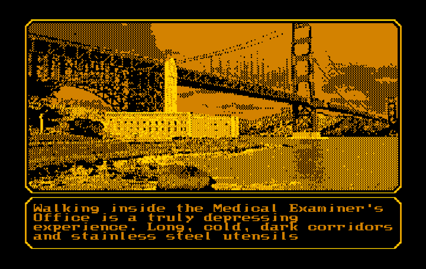 Mean Streets IBM PC/Compatibles Screenshot: Heading to the medical examiners office.