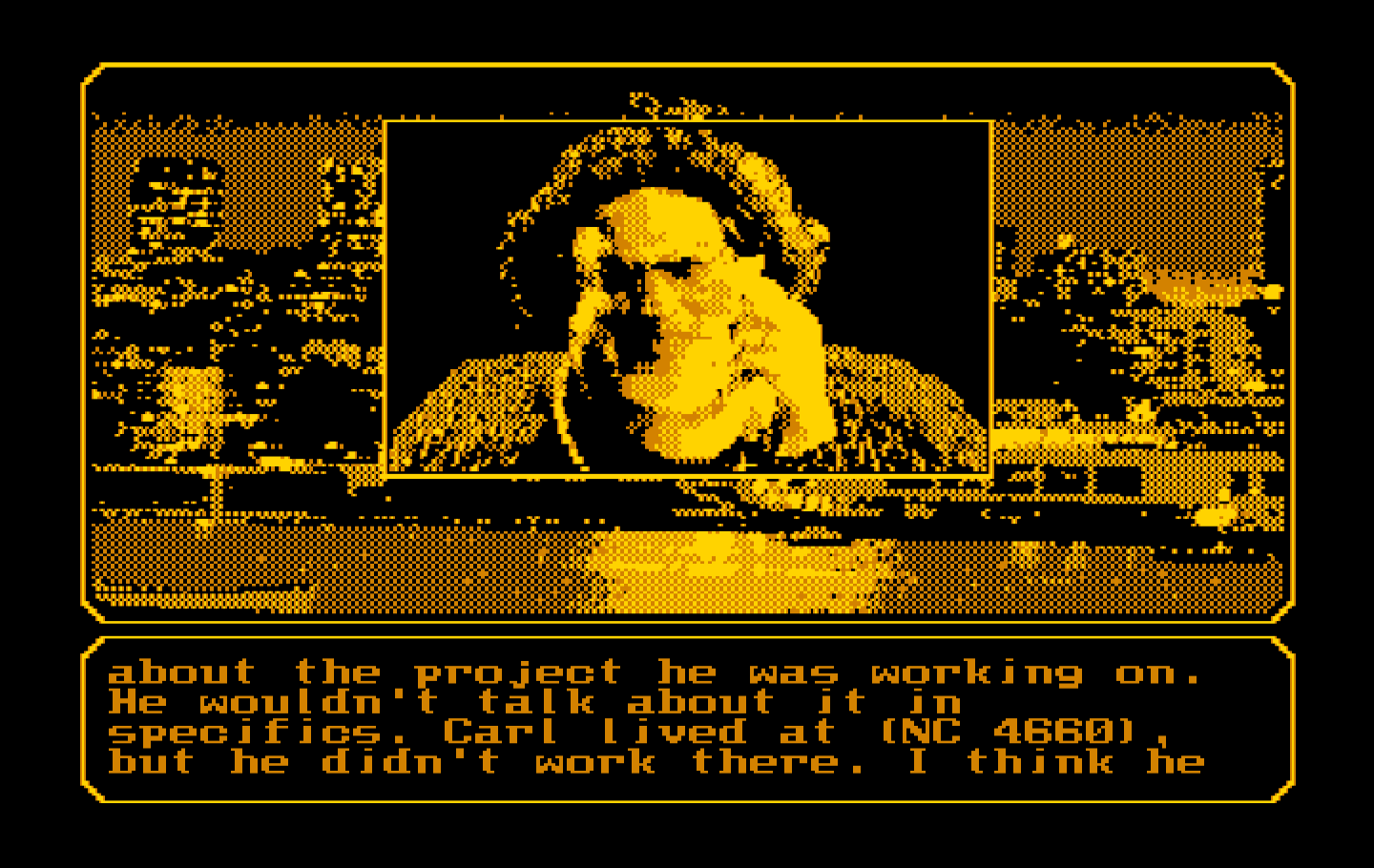 Mean Streets IBM PC/Compatibles Screenshot: Delores provides some information...