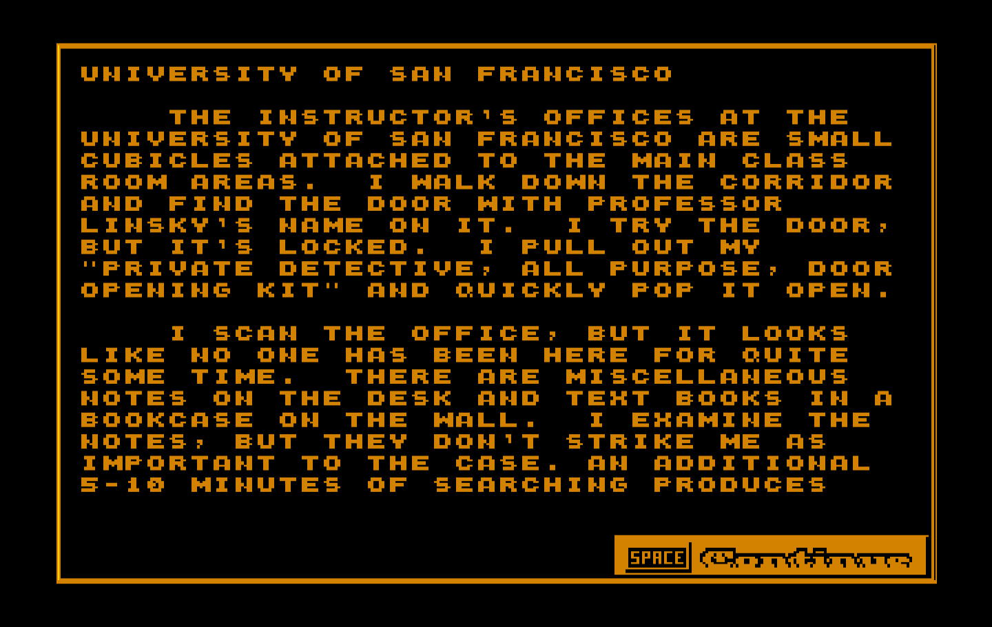 Mean Streets IBM PC/Compatibles Screenshot: Some locations don't have graphics, only text...