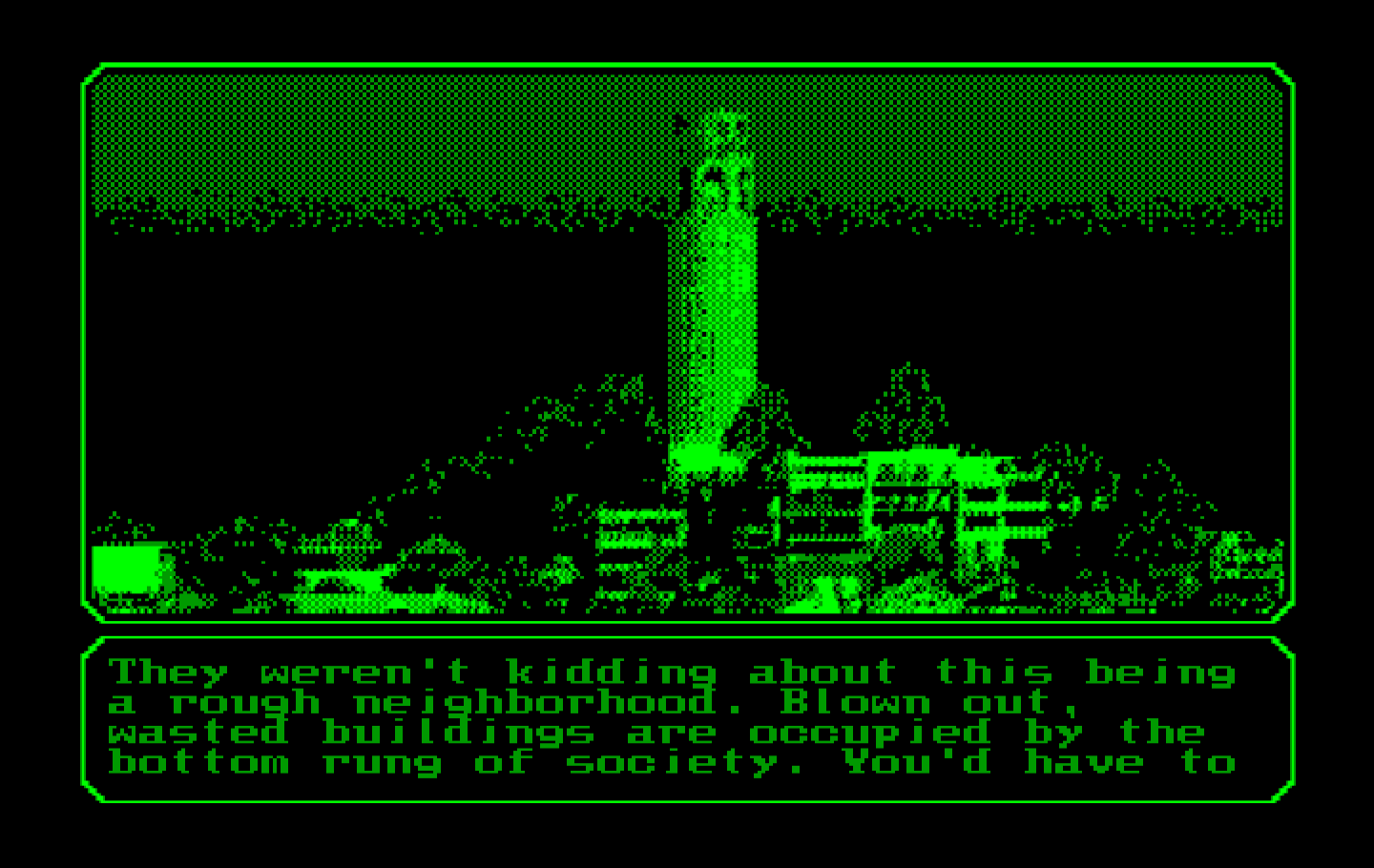 Mean Streets IBM PC/Compatibles Screenshot: Entering a sketchy part of town...