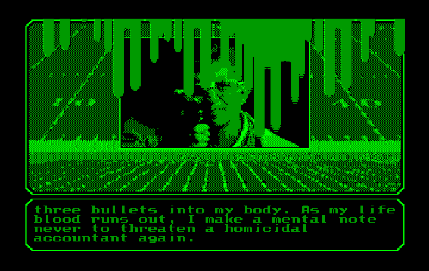 Mean Streets IBM PC/Compatibles Screenshot: Don't threaten Arnold, or you'll get shot!